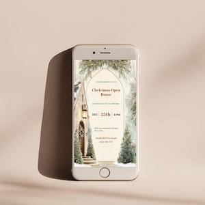 Office Christmas open house invitation shown on a phone screen
