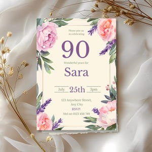 90th Birthday Invitation Editable Template
