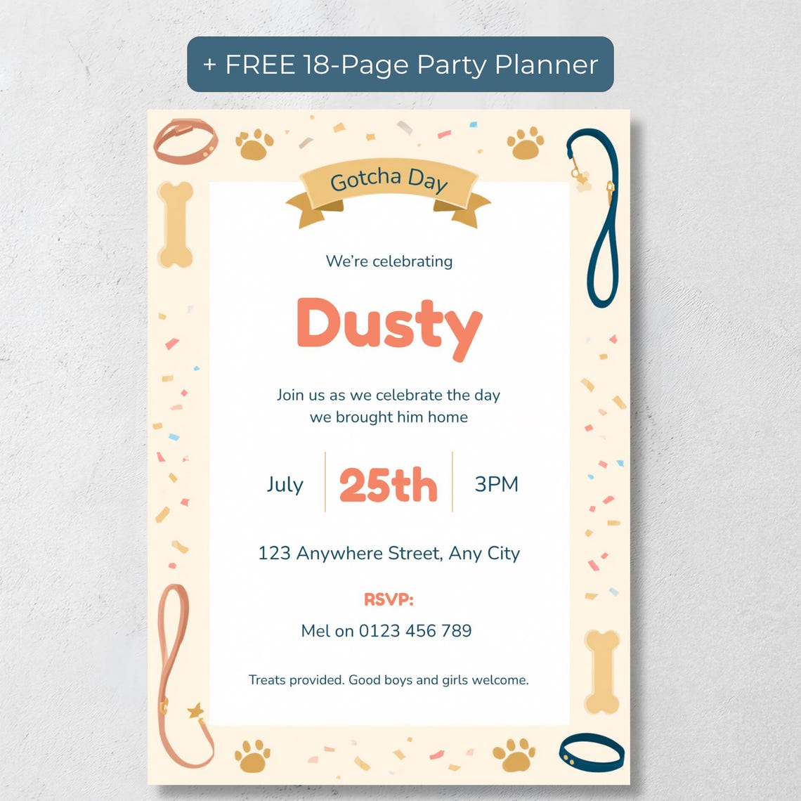 Dog Gotcha Day Invitation + Free Party Planner