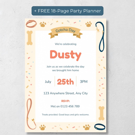 Dog Gotcha Day Invitation + Free Party Planner