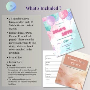 10th birthday invitation template includes 5x7 print, mobile invite, and free 18 page party planner bonus