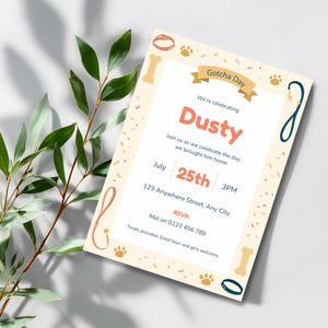 Dog Gotcha Day invitation with envelope, ready to mail printed party invite