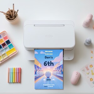 Printable bowling and arcade birthday invitation freshly printed, perfect for boys 6th birthday party