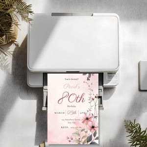 80th birthday invitation template printing at home, printable design ready to personalize and print yourself