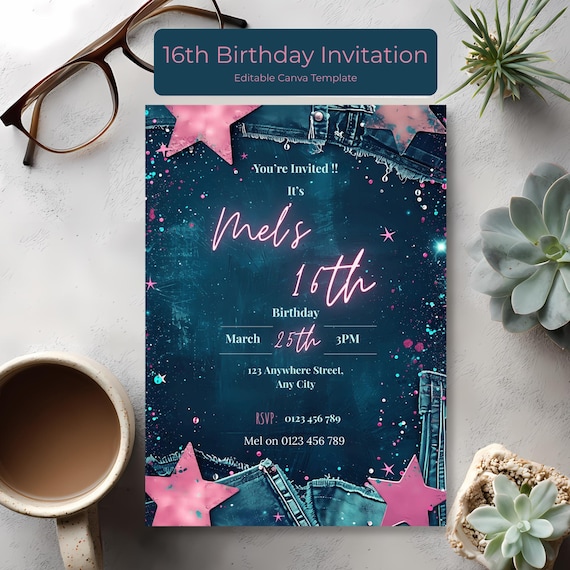 Denim and Diamonds Sweet 16 Invitation