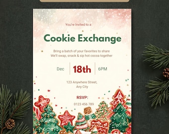 Cookie Exchange Invite Editable, Christmas Cookie Swap Invitation Template, Holiday Baking Party Printable, Canva 5x7 Digital Download