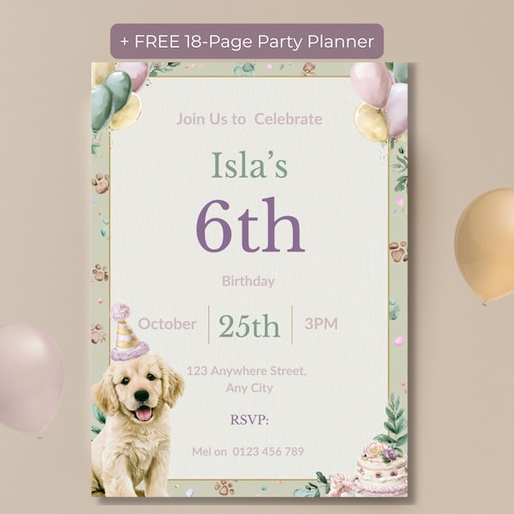 Watercolor Puppy Birthday Invitation (Girl)