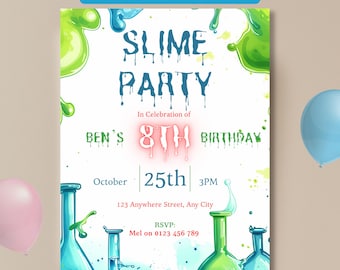 Slime Party Invitation Editable, Slime Birthday Invitation Boy, Mad Scientist Slime Invite Template, Science Party Invite, 5x7