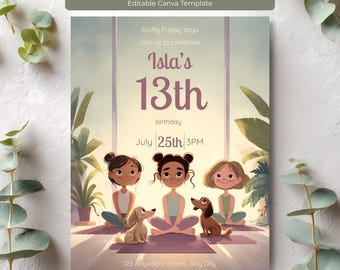 Puppy Yoga Birthday Invitation | Dachshund Party Invite | Teen Girl Birthday | Editable Canva Template