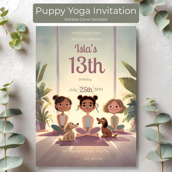 Dachshund Puppy Yoga Birthday Invitation