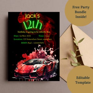 Lamborghini Invitation, Editable Race Car Birthday Invites, Instant Download, Fun Party Template