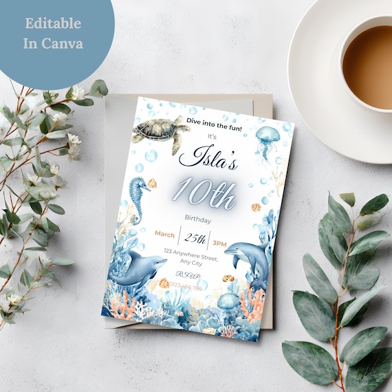 Watercolor Sea Creatures Birthday Invitation