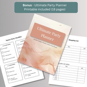Free 18 page printable party planner bonus included with woodland baby shower invitation, checklist and shopping list pages