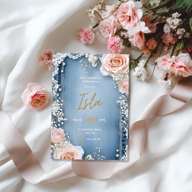 Denim And Diamonds Bridal Shower Invitation Template