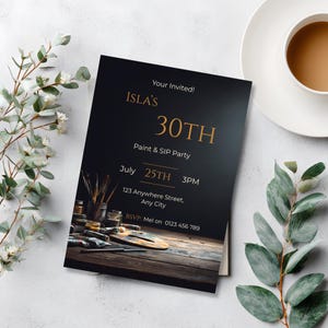 Paint and Sip Birthday Invitation Template Editable Canva Invite Moody Art Studio Wine and Paint Party Invitation 5x7