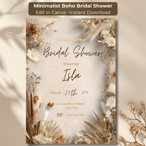 Boho Pampas Bridal Brunch Invitation