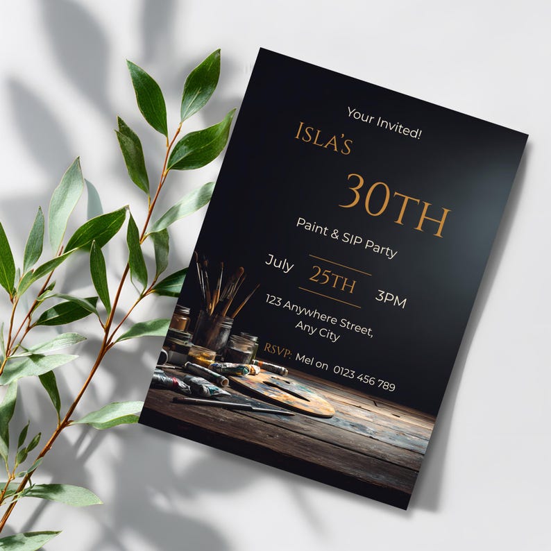Paint Night Birthday Invitation Template Editable Canva Art Party Invite Moody Studio Painting Party Invitation