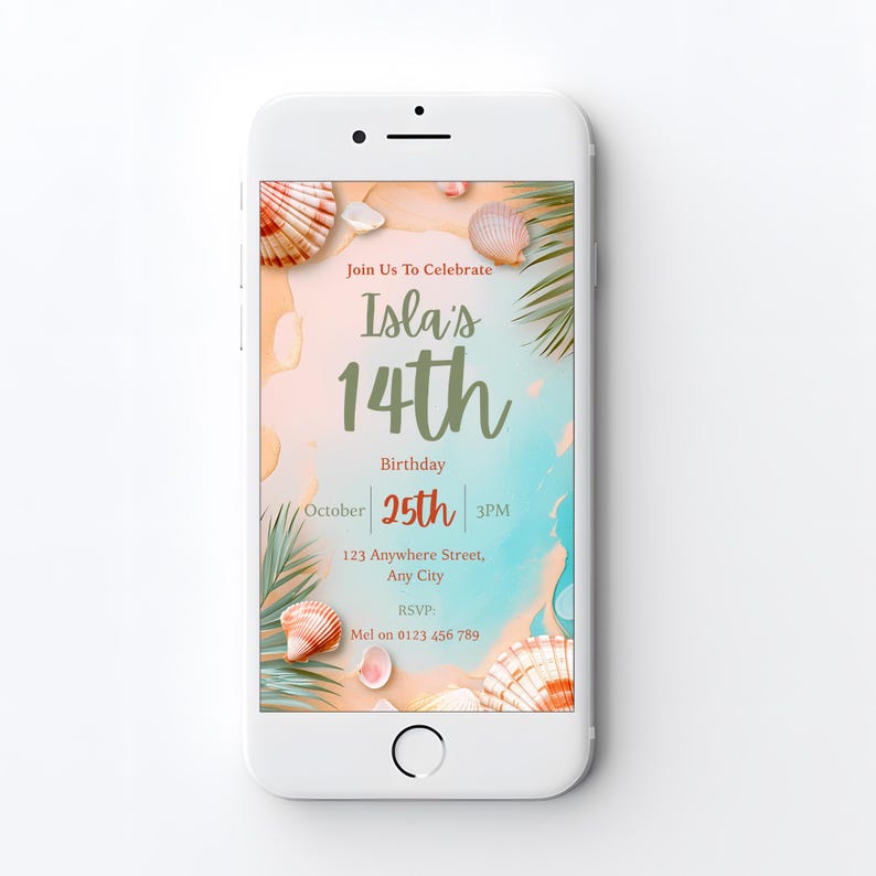 Sos Invite Teen Beach Birthday Invitation Template, Editable Beach Party Invite ...