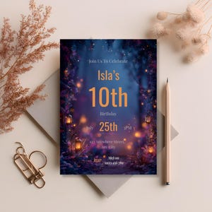 Magical glow lantern birthday invitation mockup