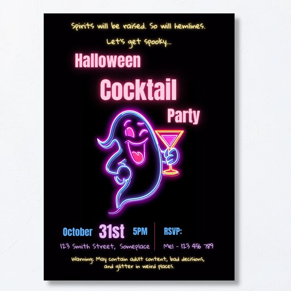 Neon Ghost Halloween Cocktail Invitation