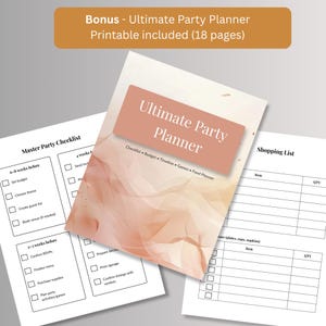 Free 18 page printable Ultimate Party Planner bonus with checklist and shopping list pages for Thanksgiving party hosts