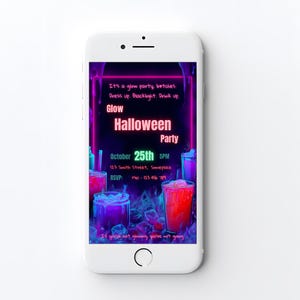 Halloween party invitation shown on iPhone screen editable digital download send by text or email