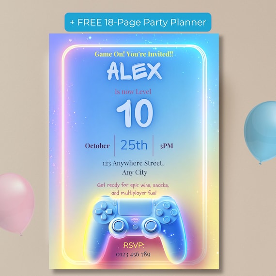 Neon Arcade Birthday Invitation