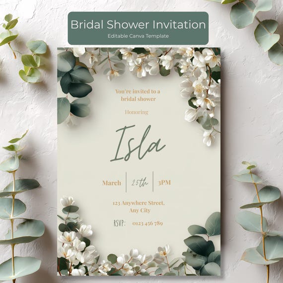 White Floral Bridal Shower Invitation
