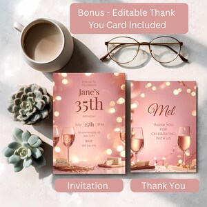 Aesthetic pink birthday invite template with clean typography and soft glowing background, editable for adult celebration