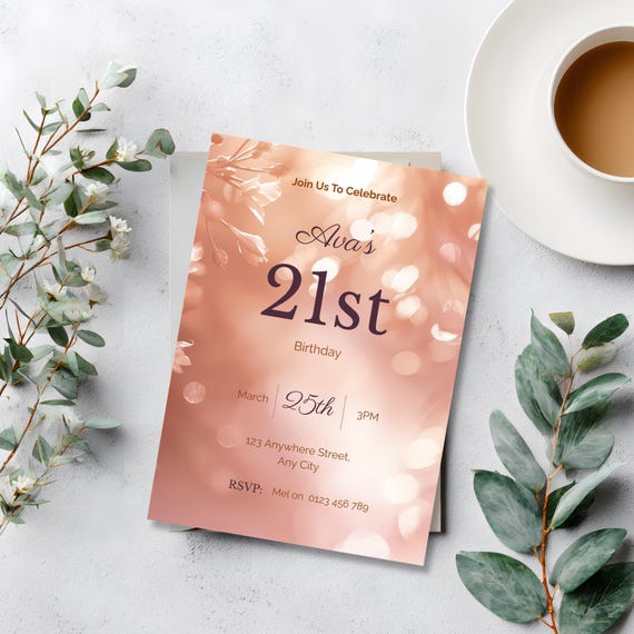 Peach Floral 21st Birthday Invitation