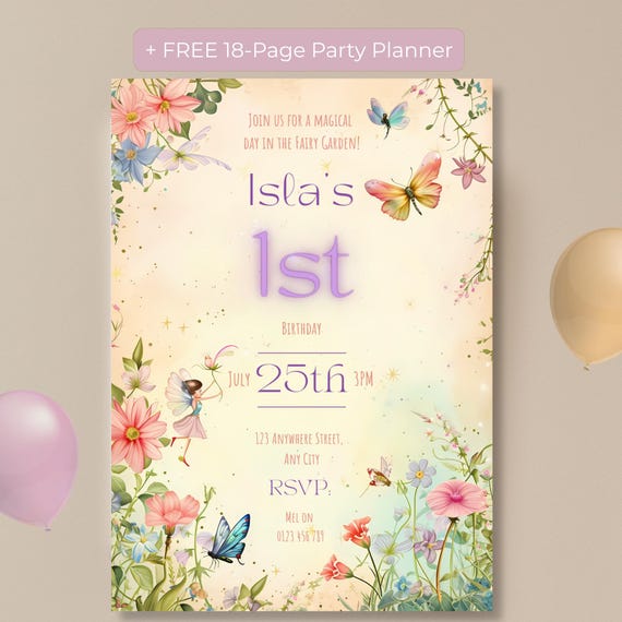 Fairy Garden First Birthday Invitation