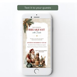 Breakfast with Santa evite on a smartphone, ready to text to family and friends