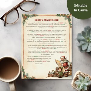 Santa’s Missing Map classic left right Christmas story, editable in Canva, with LEFT and RIGHT highlighted in green and red