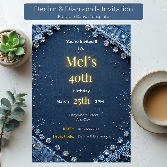 Denim and Diamonds Birthday Invitation