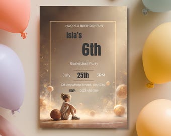 Basketball Birthday Invitation Girl, Editable Basketball Birthday Invite Template Canva, Girls Basketball Party Invitation, Sports Birthday