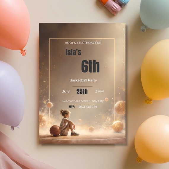 Girls Basketball Birthday Invitation