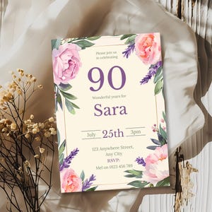 90th Birthday Invitation Editable Template