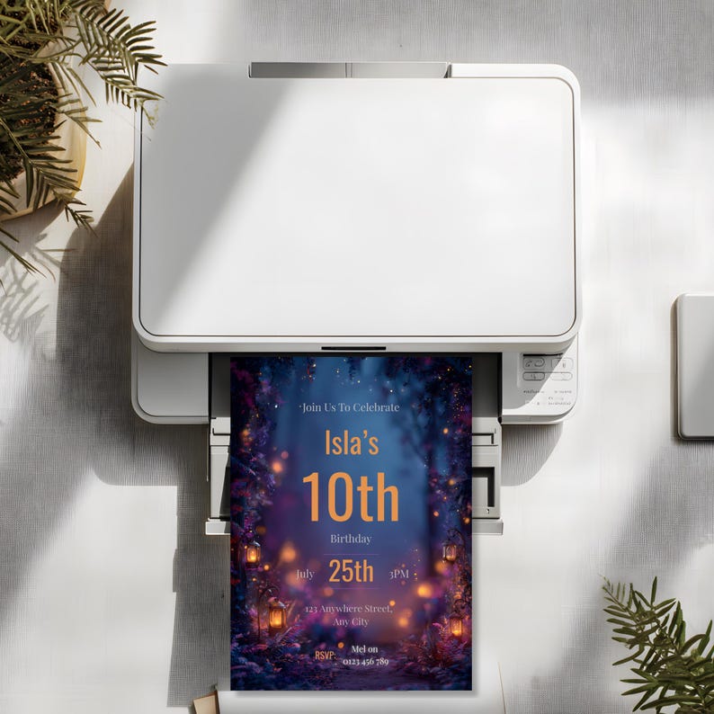 Premium realistic 10th birthday invite in cinematic style