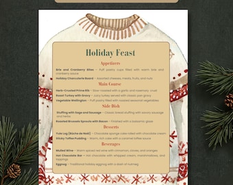 Christmas Menu Template, Ugly Sweater Party Menu, Editable Christmas Dinner Menu Printable | 8.5x11, 5x7, A4