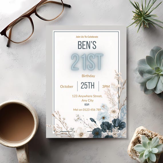 Classy Modern 21st Birthday Invitation