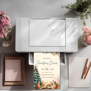 Christmas dinner invitation printing at home on a desktop printer, printable 5x7 Christmas invite