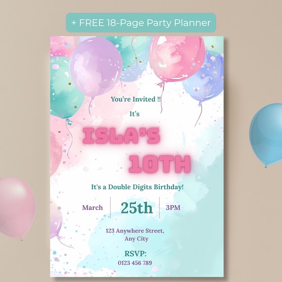 Hello Double Digits 10th Birthday Invitation
