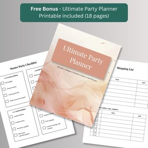 Free bonus 18-page printable party planner with master party checklist, shopping list and cover page, included with the kids Noon Years Eve invitation