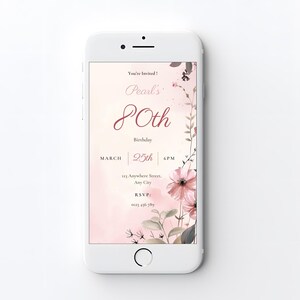 Mobile version of 80th birthday invitation template displayed on phone screen, 1080x1920px digital invite for texting or sharing