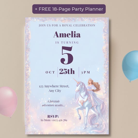 Princess Unicorn Birthday Invitation