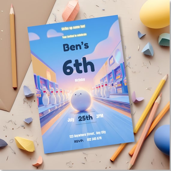 Bowling & Arcade 6th Birthday Invitation