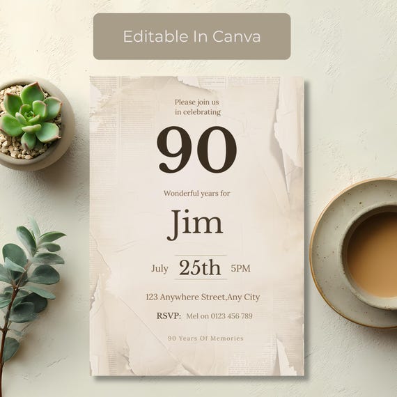 Vintage Newspaper 90th Birthday Invitation