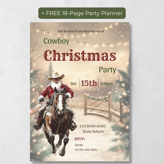 Santa Rodeo Cowboy Christmas Invitation