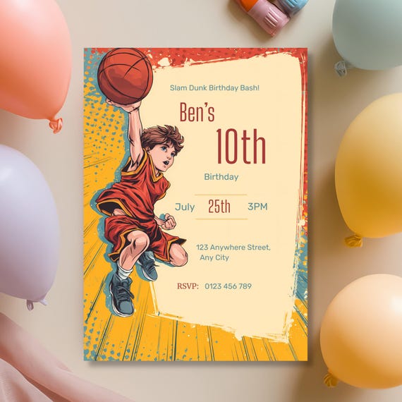 Comic Basketball Birthday Invitation (Boy)