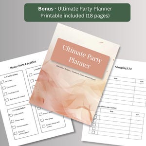 Free bonus 18-page printable party planner with master party checklist, shopping list and budget pages for your holiday dinner party